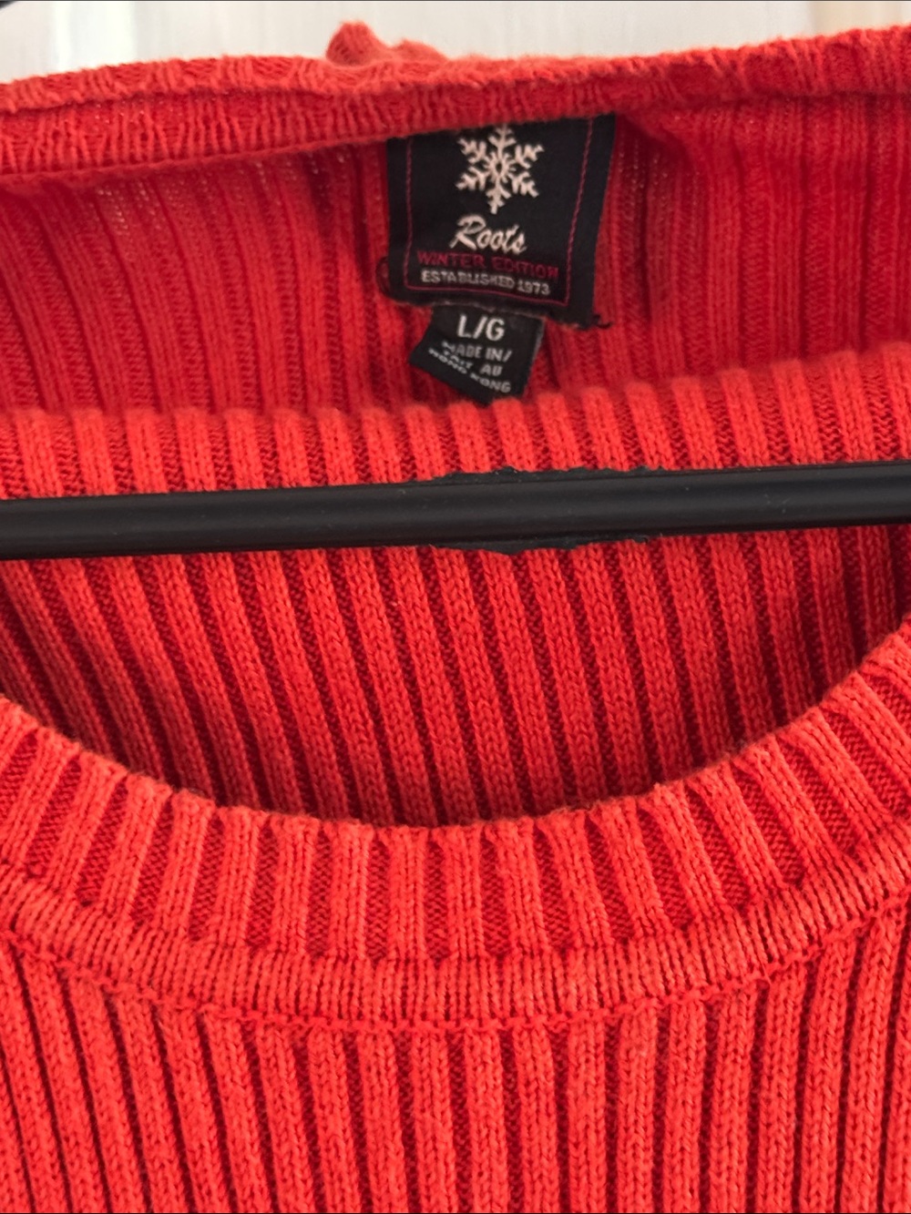 Roots Men's Orange Ribbed Crewneck Sweater